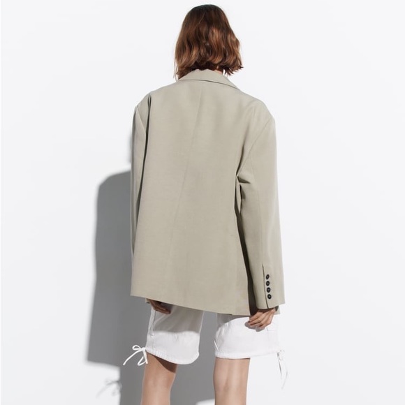 Zara Taupe Gray Oversized Vented Linen Blend Blazer - Picture 12 of 16